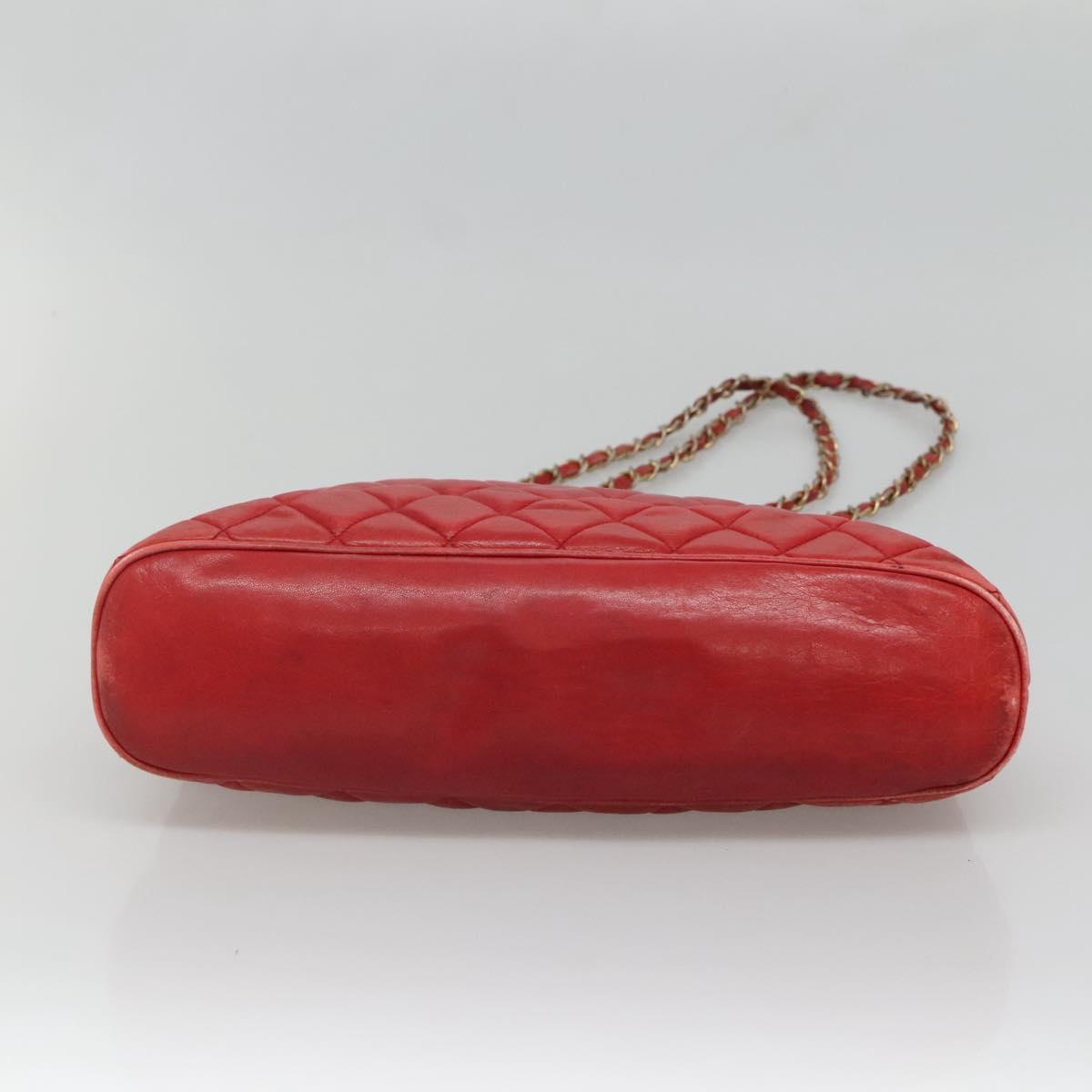 CHANEL Matelasse Chain Shoulder Bag Lamb Skin Red Gold CC Auth BA3499