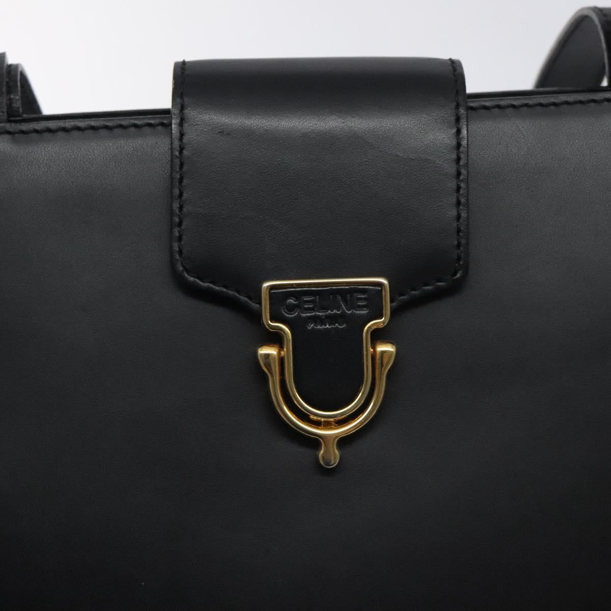 CELINE Shoulder Bag Leather Black Gold Auth BA3515