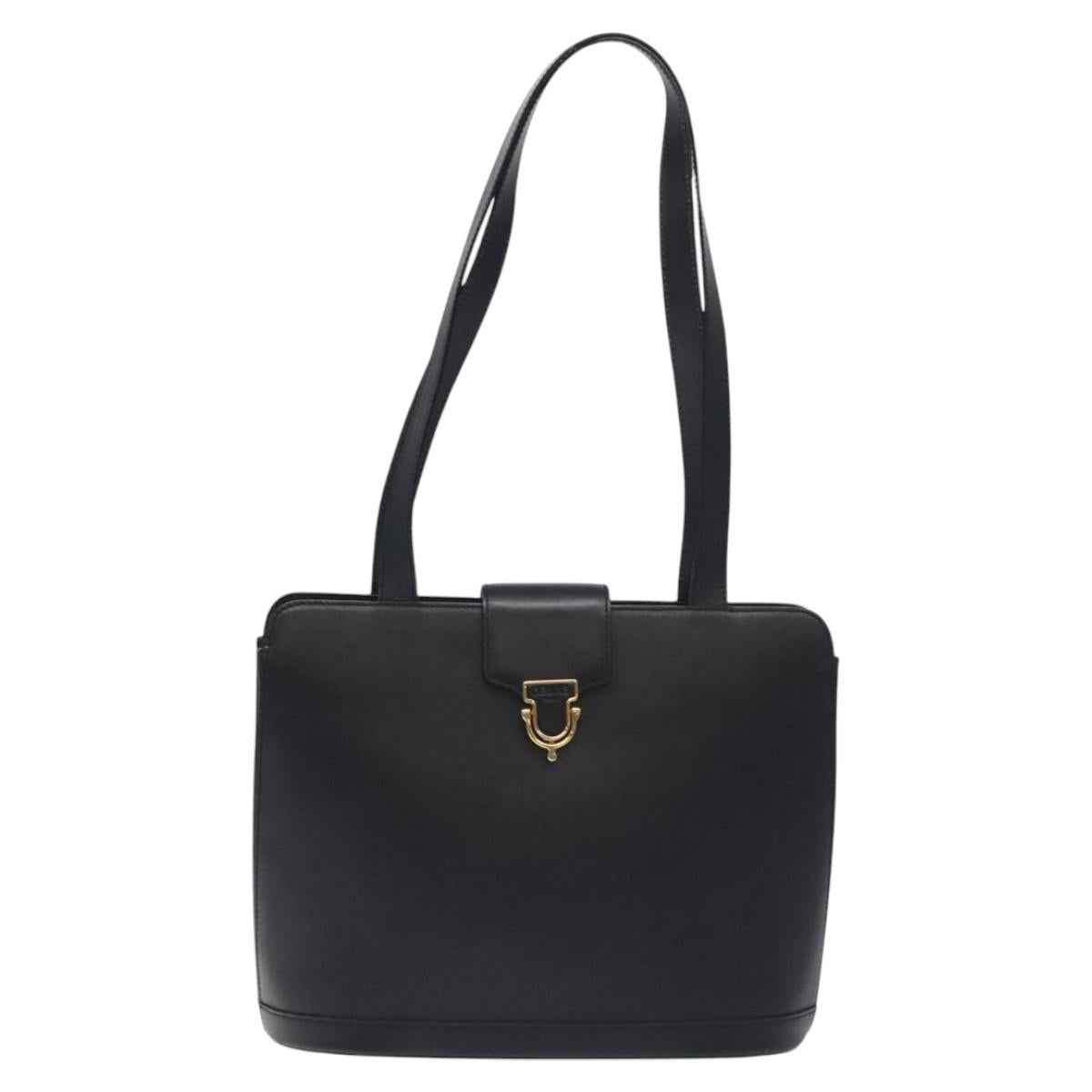 CELINE Shoulder Bag Leather Black Gold Auth BA3515