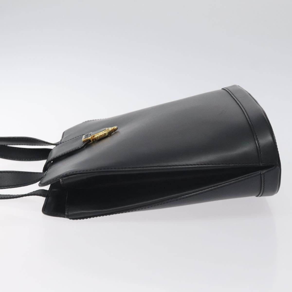 CELINE Shoulder Bag Leather Black Gold Auth BA3515