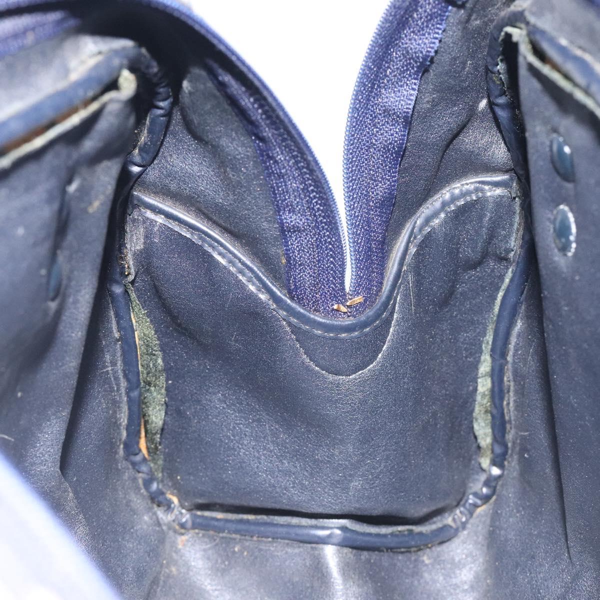 Christian Dior Trotter Canvas Hand Bag Navy Gold Auth BA3516