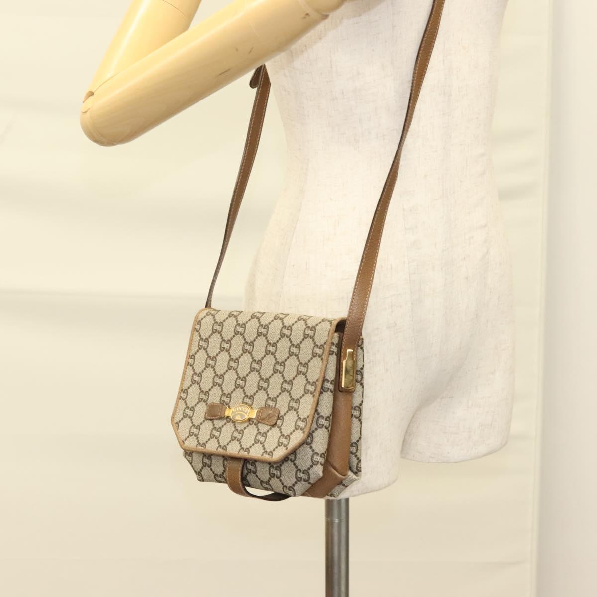 GUCCI GG Plus Supreme Shoulder Bag PVC Beige Gold Auth BA3539