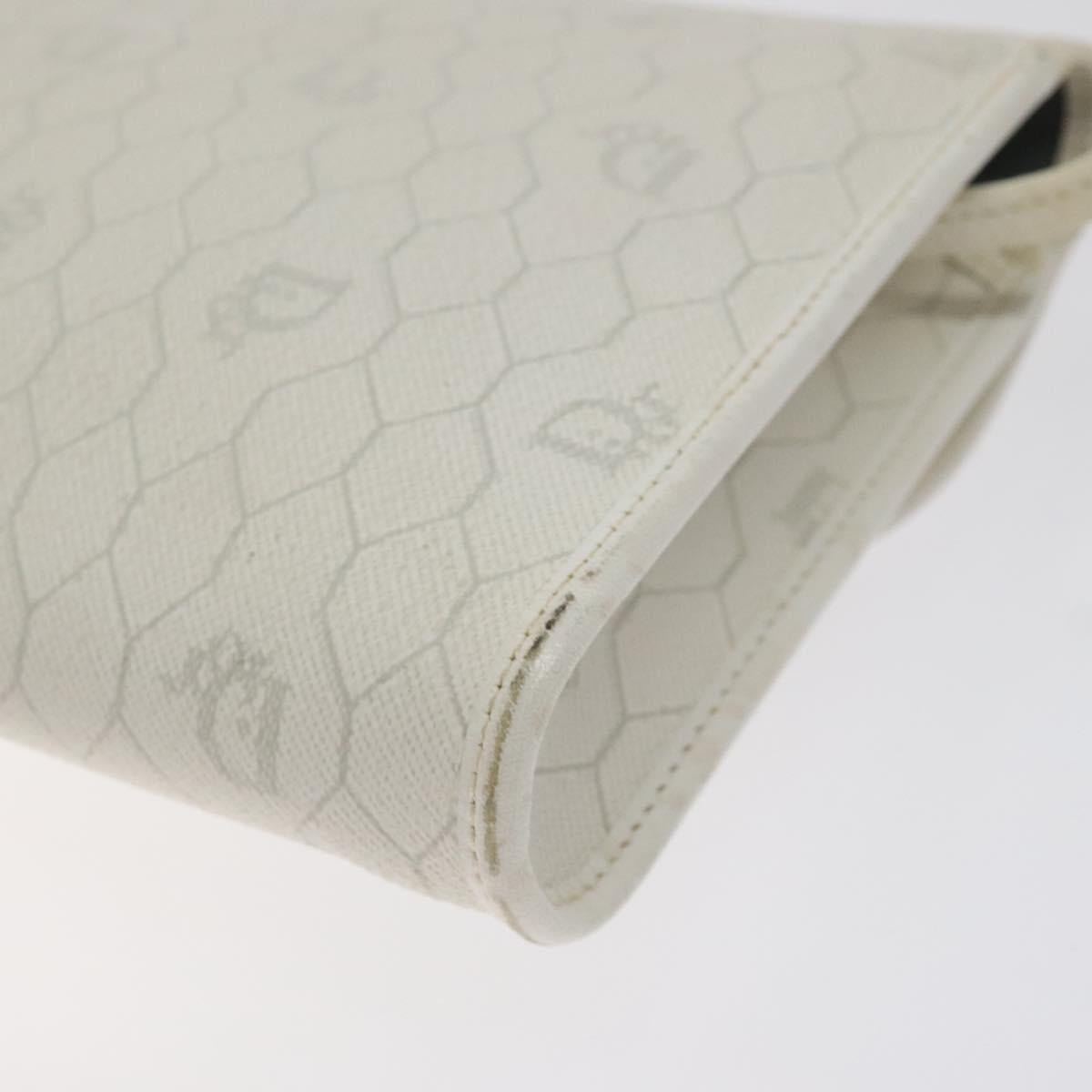 Christian Dior Honeycomb Canvas Shoulder Bag PVC White Gold Auth BA3542