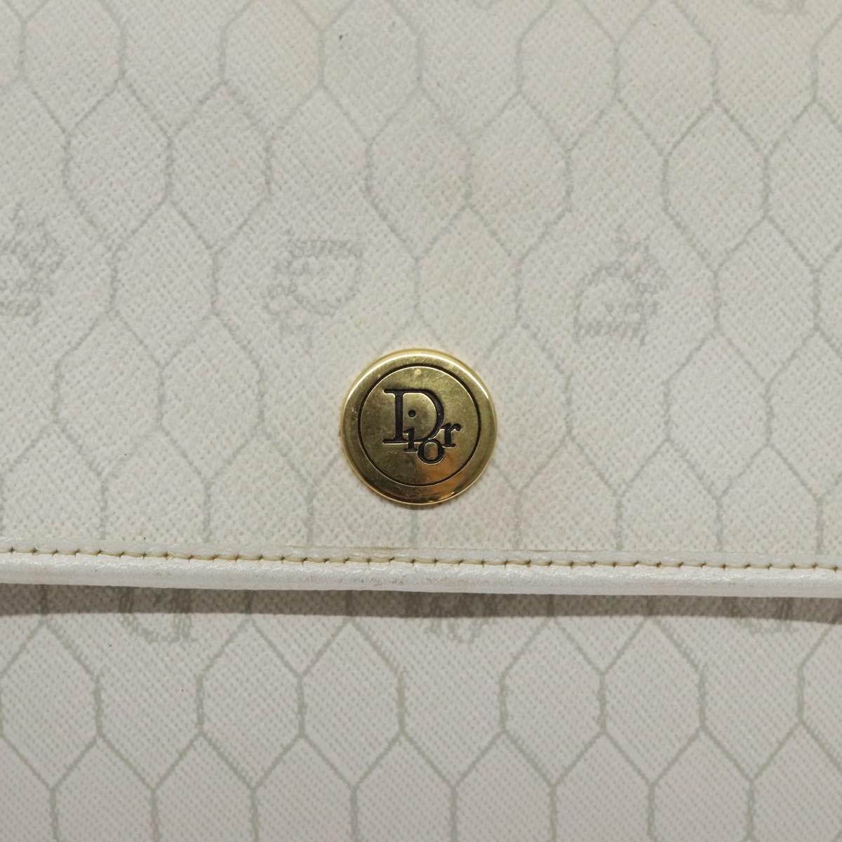 Christian Dior Honeycomb Canvas Shoulder Bag PVC White Gold Auth BA3542