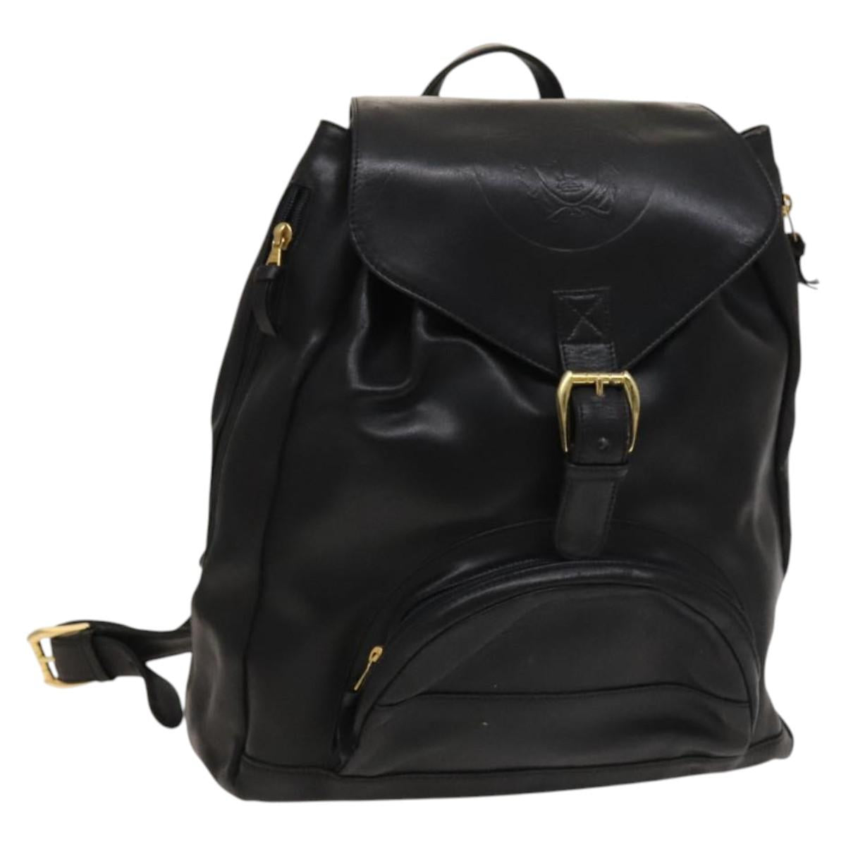 Gianni Versace Backpack Leather Black Gold Auth BA3548