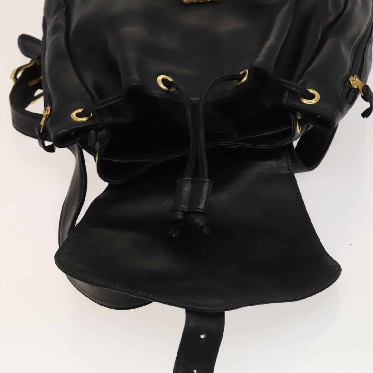 Gianni Versace Backpack Leather Black Gold Auth BA3548