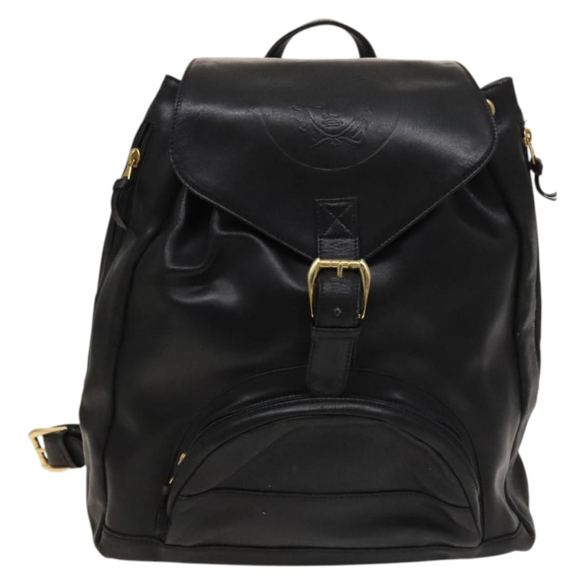 Gianni Versace Backpack Leather Black Gold Auth BA3548