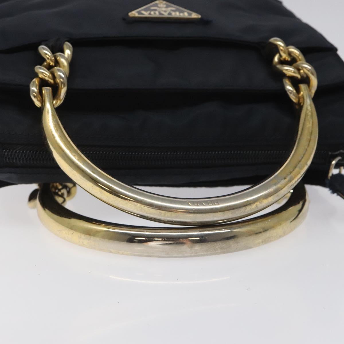 PRADA Hand Bag Nylon Navy Gold Auth BA355