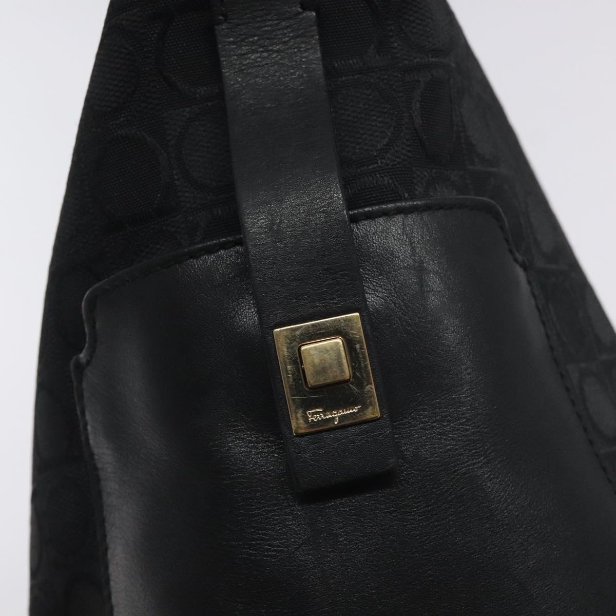Salvatore Ferragamo Shoulder Bag Canvas Black Gold Auth BA3569