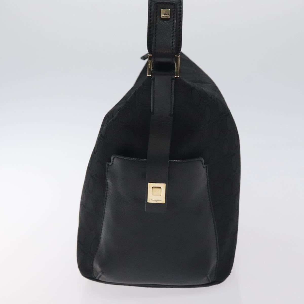Salvatore Ferragamo Shoulder Bag Canvas Black Gold Auth BA3569