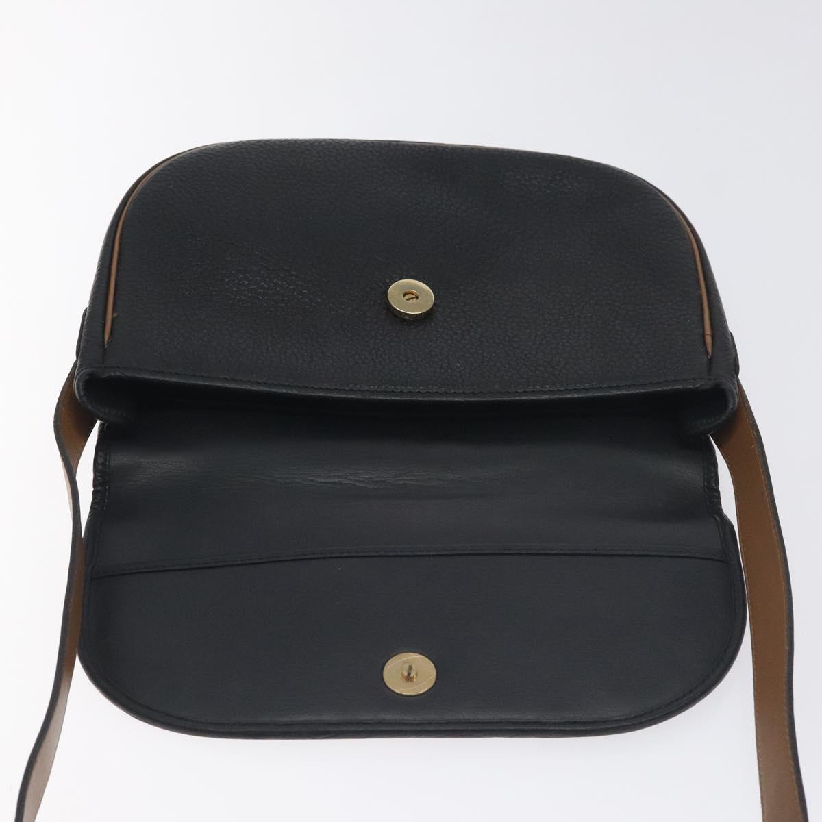 Christian Dior Shoulder Bag Leather Black Gold Auth BA3573