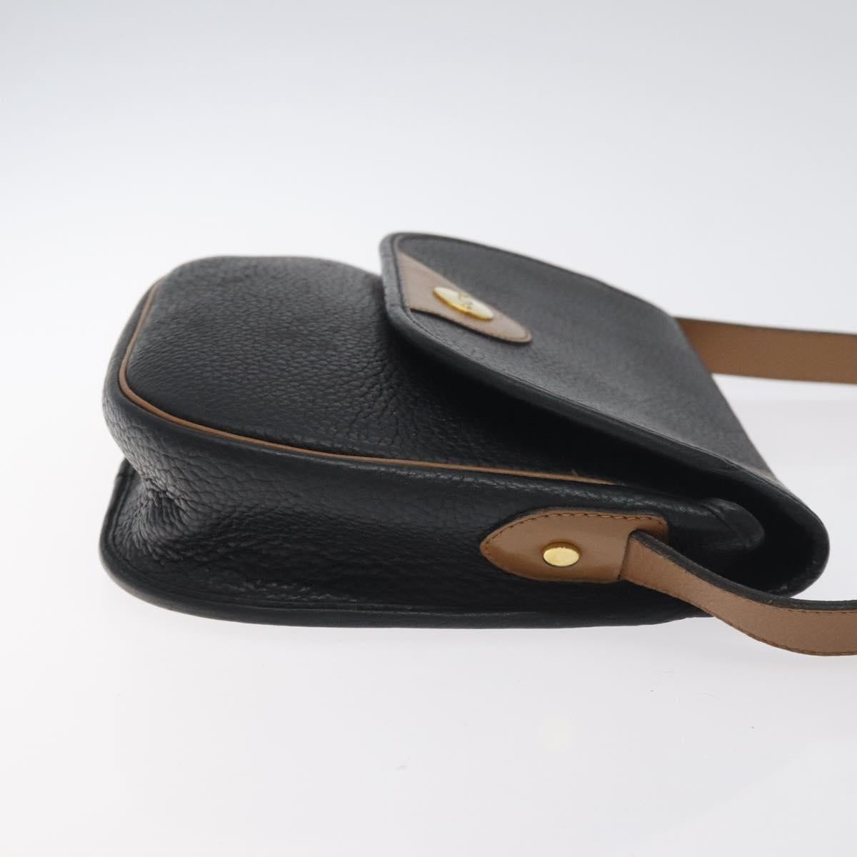 Christian Dior Shoulder Bag Leather Black Gold Auth BA3573