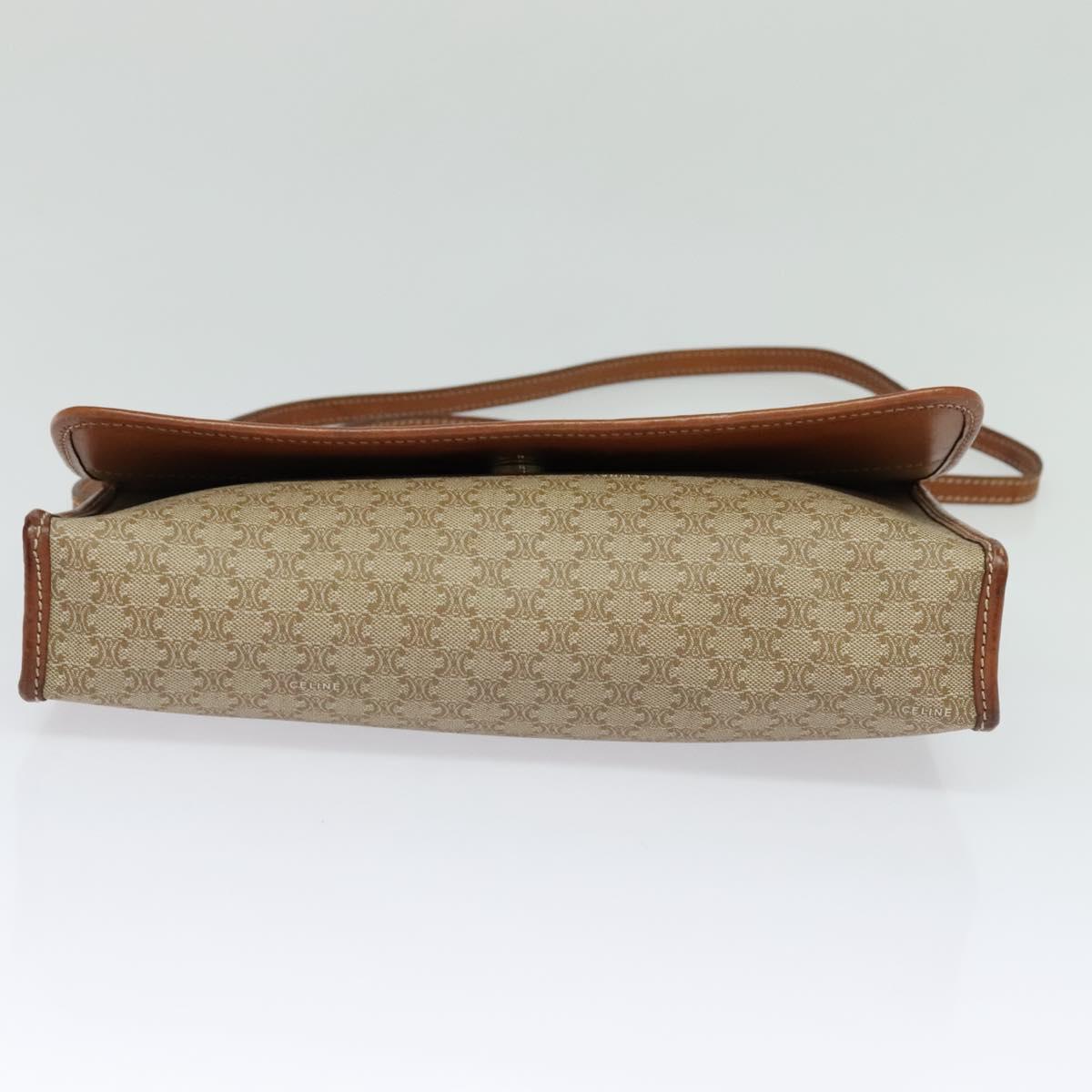 CELINE Macadam Canvas Shoulder Bag Beige Auth BA3577