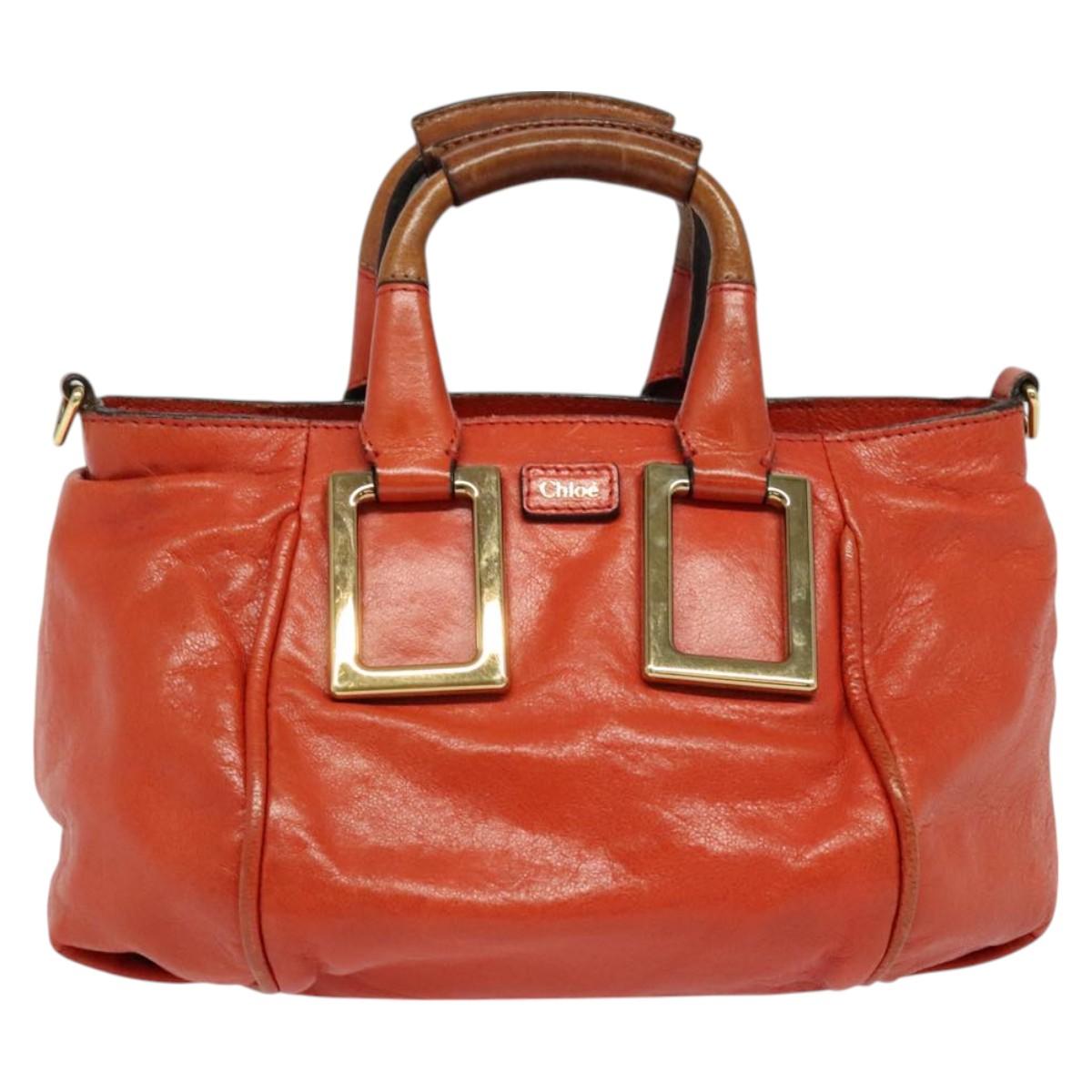 Chloe Etel Hand Bag Leather 2way Orange Gold Auth BA3578