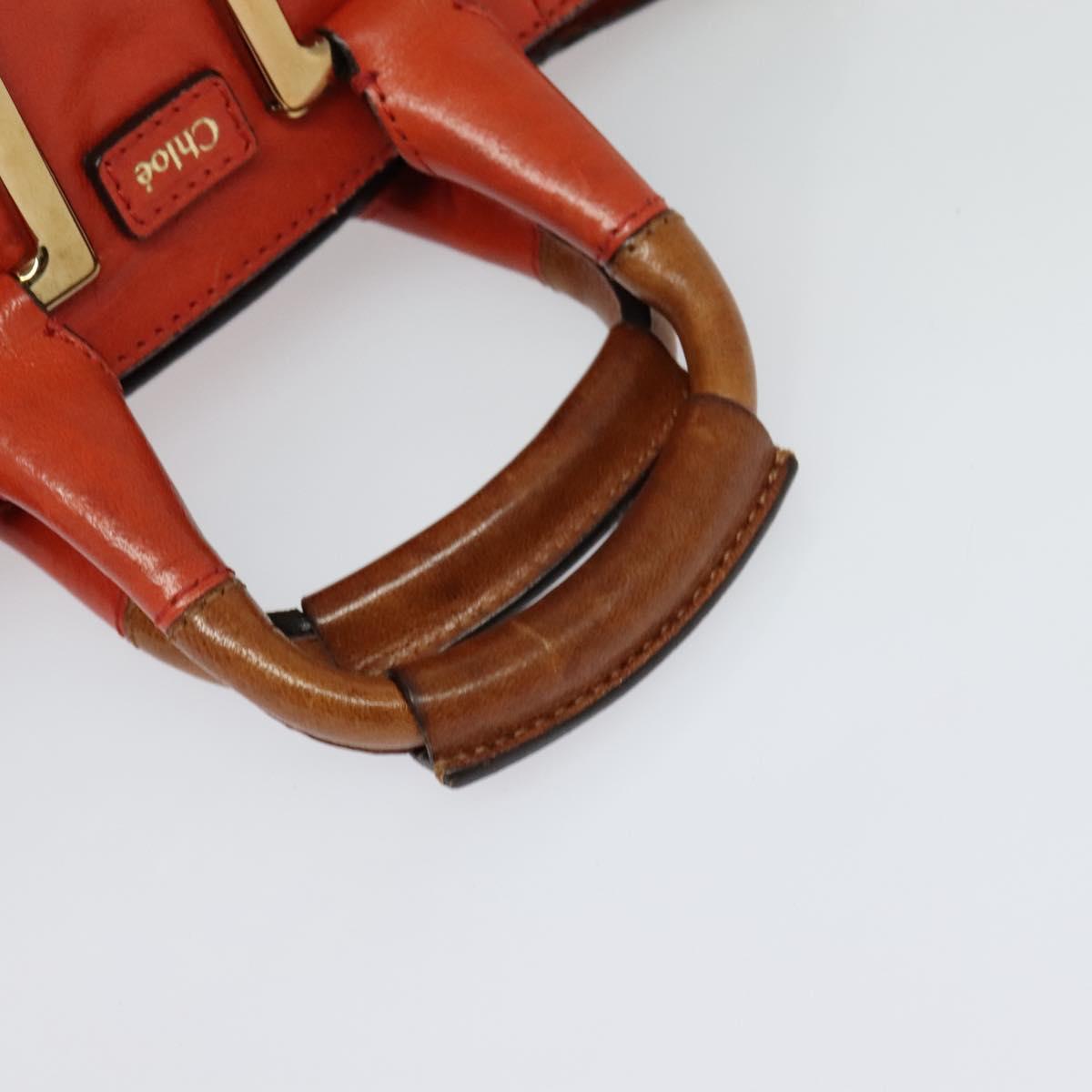 Chloe Etel Hand Bag Leather 2way Orange Gold Auth BA3578