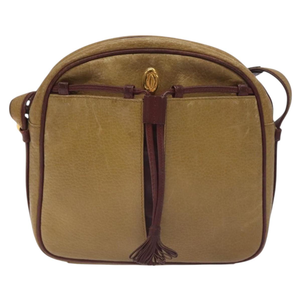 CARTIER Must Line Shoulder Bag Leather Brown Gold Auth BA3580