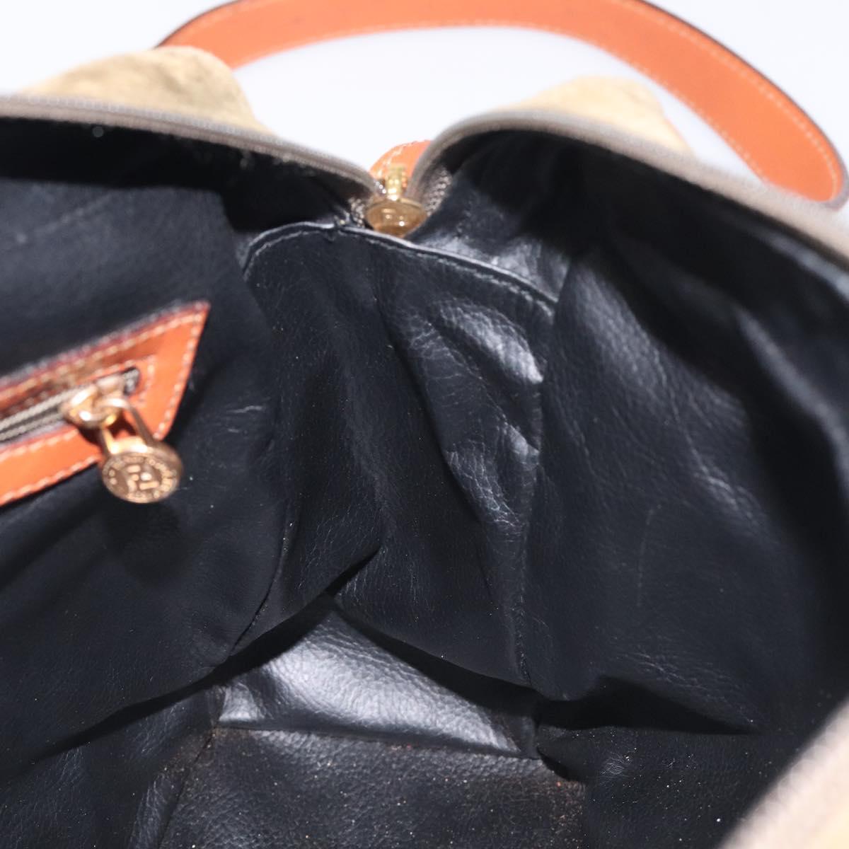 FENDI Shoulder Bag Suede Leather Khaki Gold Auth BA3594