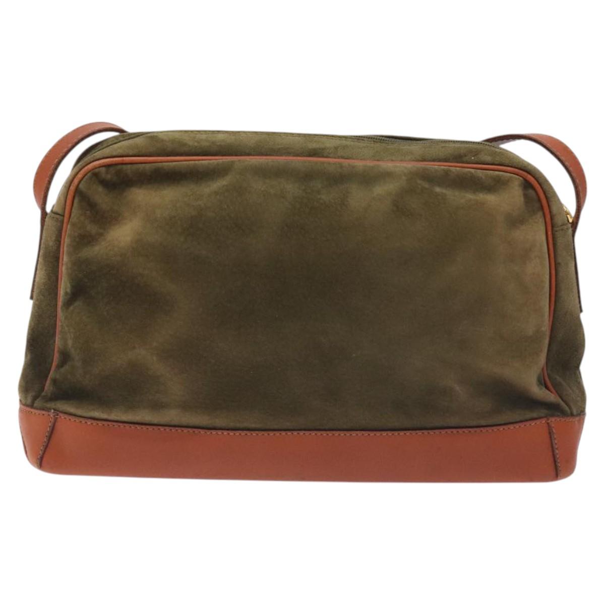 FENDI Shoulder Bag Suede Leather Khaki Gold Auth BA3594