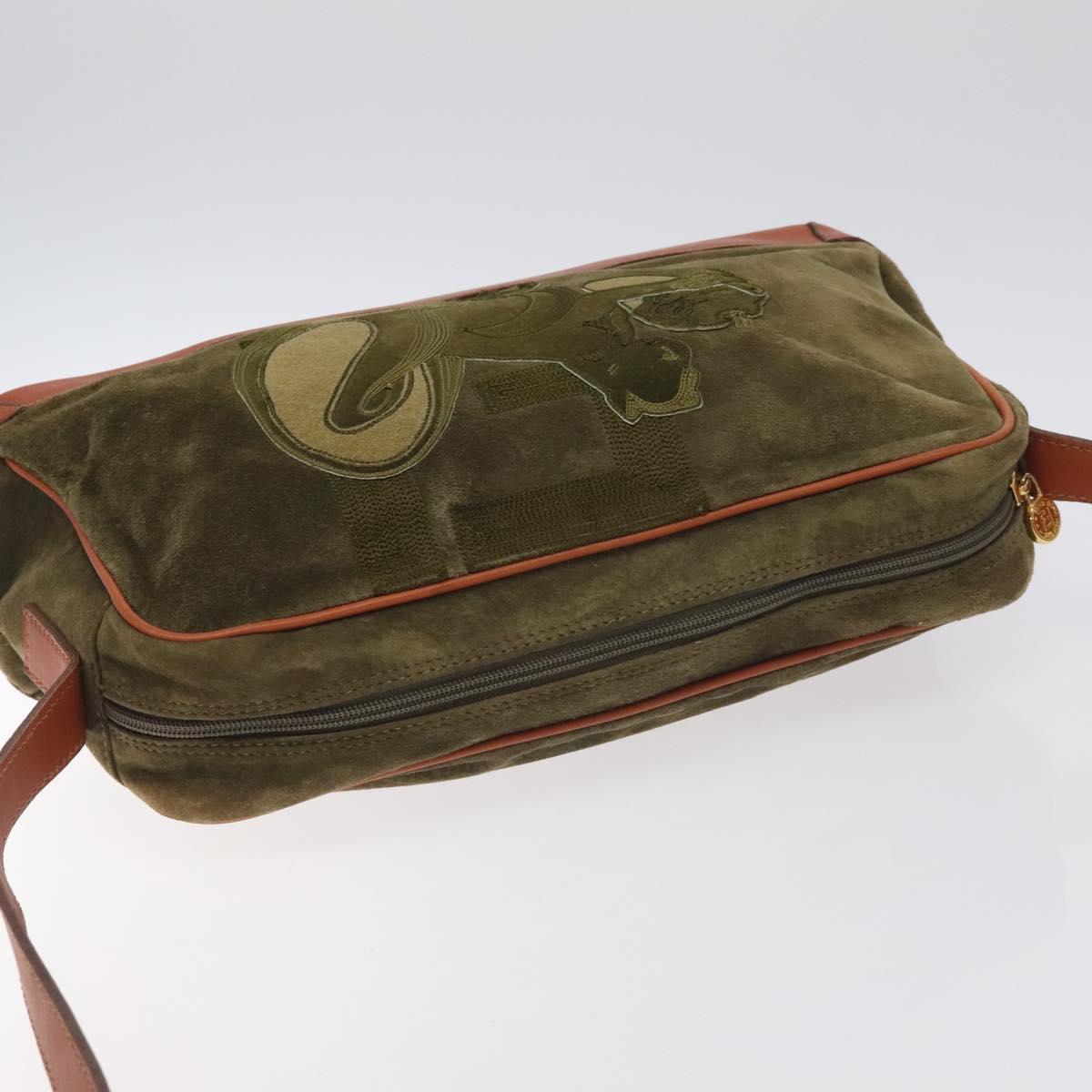 FENDI Shoulder Bag Suede Leather Khaki Gold Auth BA3594