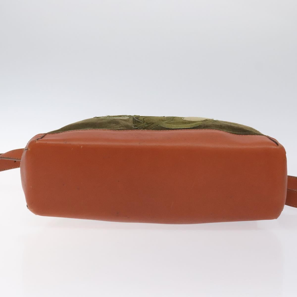 FENDI Shoulder Bag Suede Leather Khaki Gold Auth BA3594