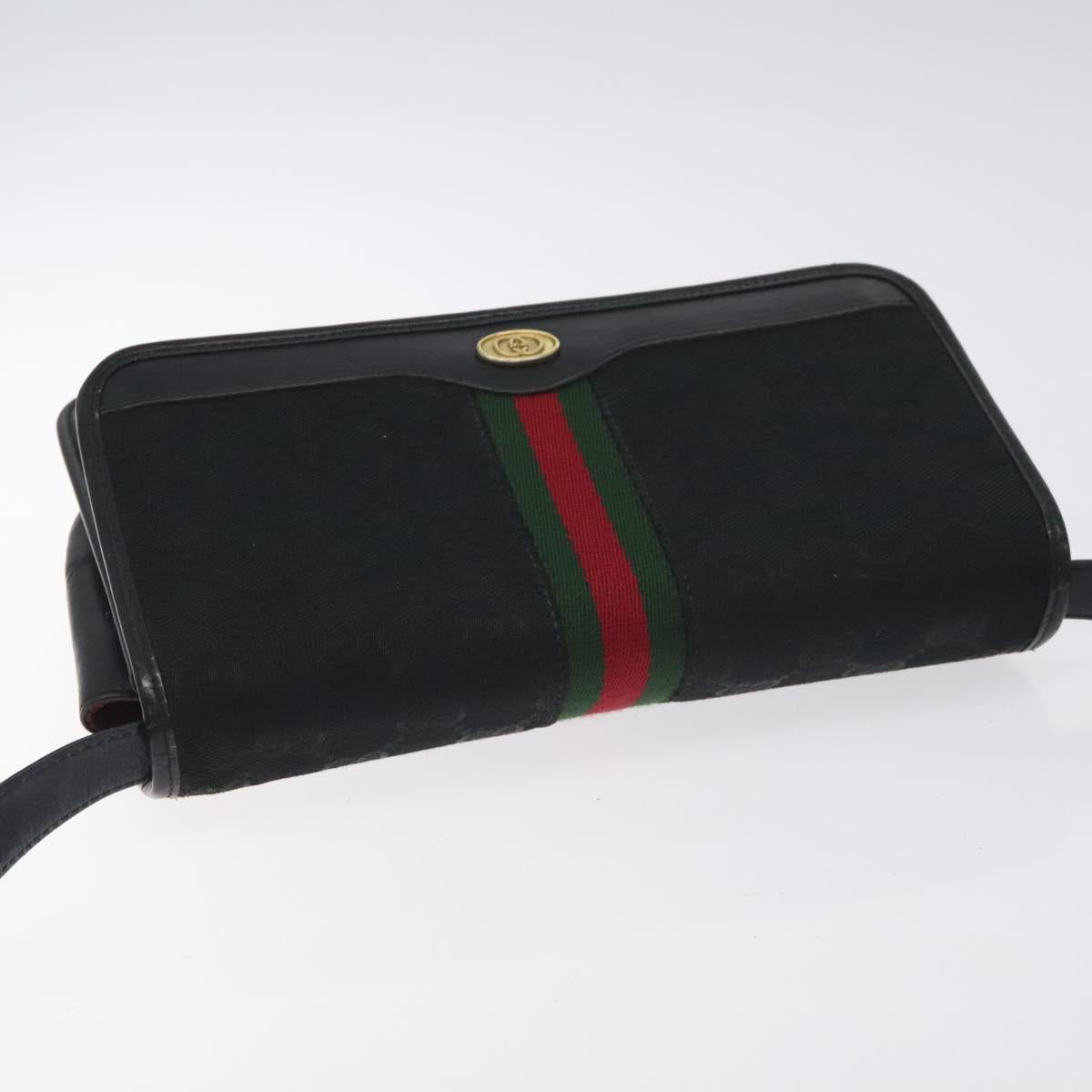 GUCCI GG Canvas Web Sherry Line Shoulder Bag Black Gold Red Auth BA3596