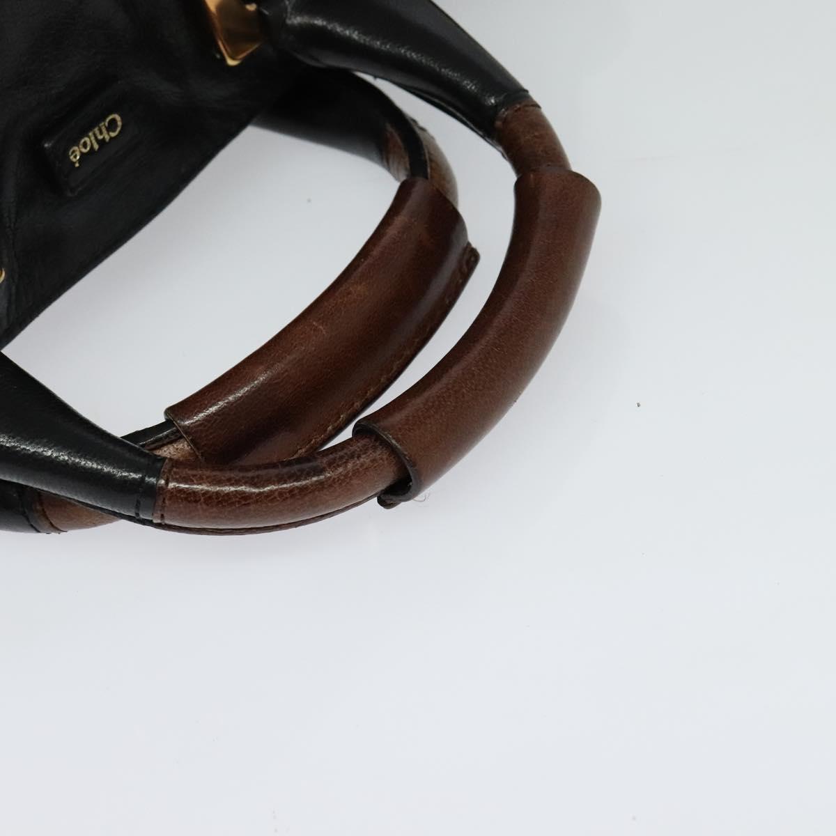 Chloe Etel Hand Bag Leather 2way Black Gold Auth BA3601