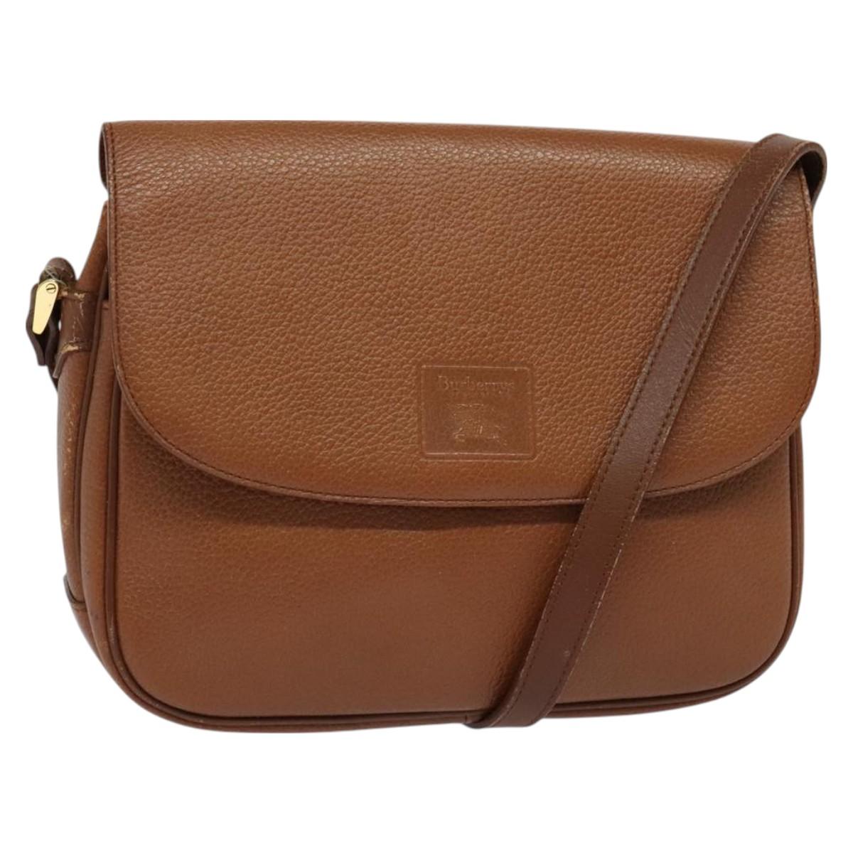 Burberrys Shoulder Bag Leather Brown Gold Auth BA3605