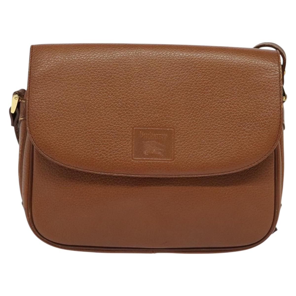 Burberrys Shoulder Bag Leather Brown Gold Auth BA3605