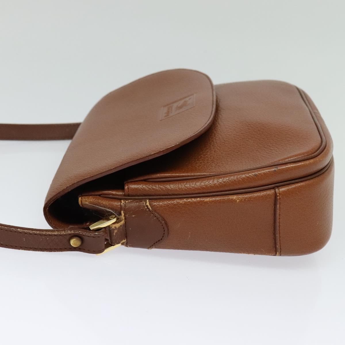 Burberrys Shoulder Bag Leather Brown Gold Auth BA3605