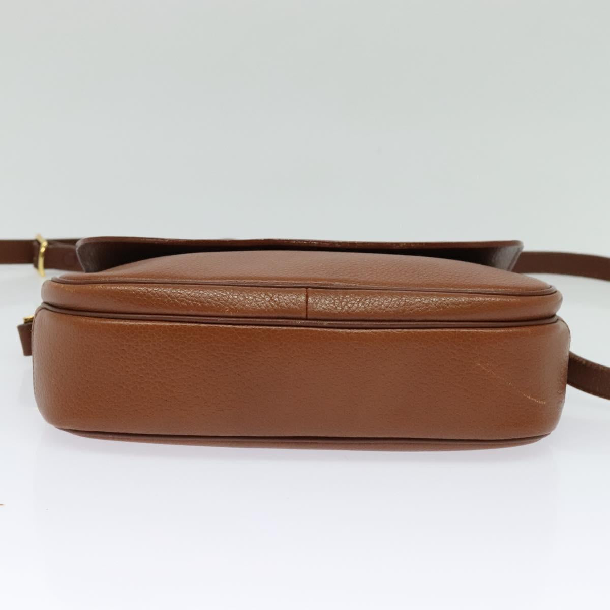 Burberrys Shoulder Bag Leather Brown Gold Auth BA3605
