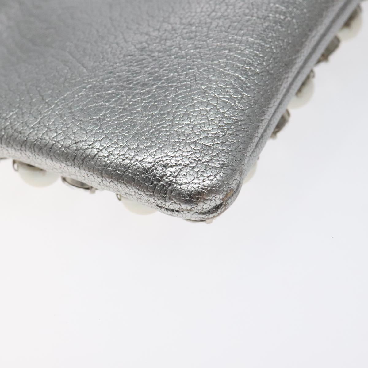 Miu Miu Pouch Leather Silver Auth BA3607