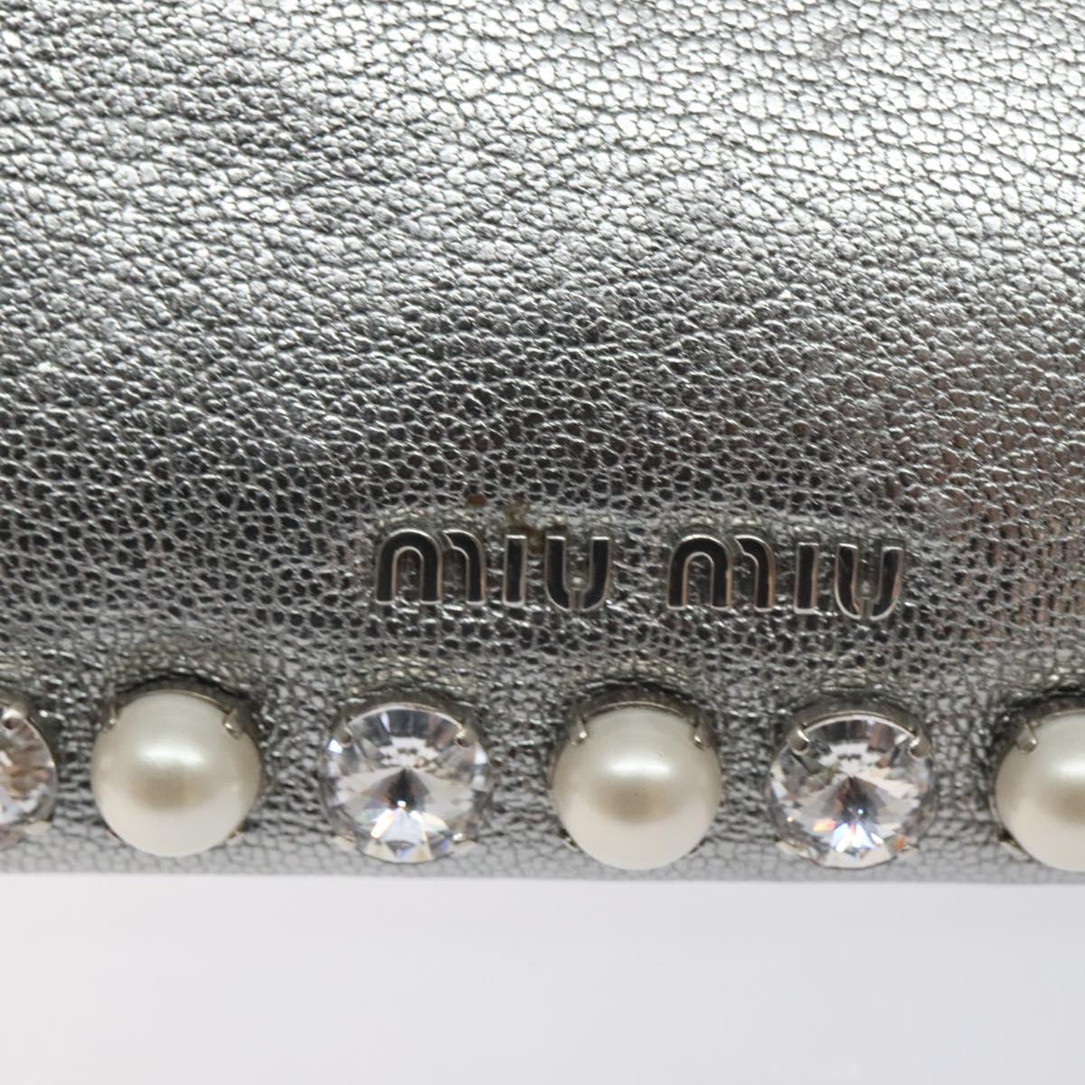 Miu Miu Pouch Leather Silver Auth BA3607