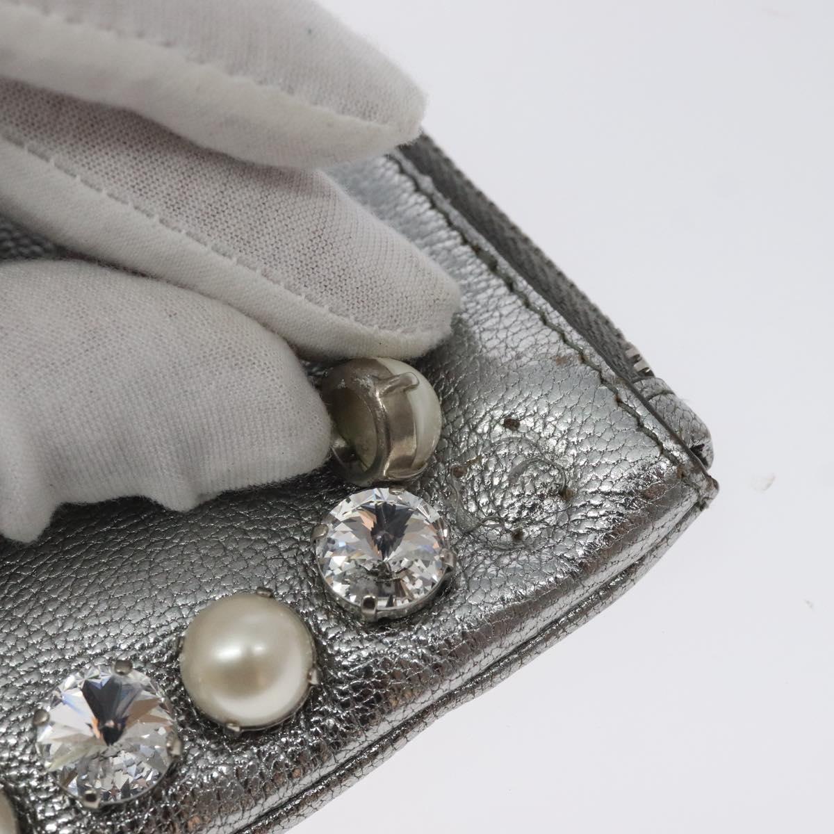 Miu Miu Pouch Leather Silver Auth BA3607