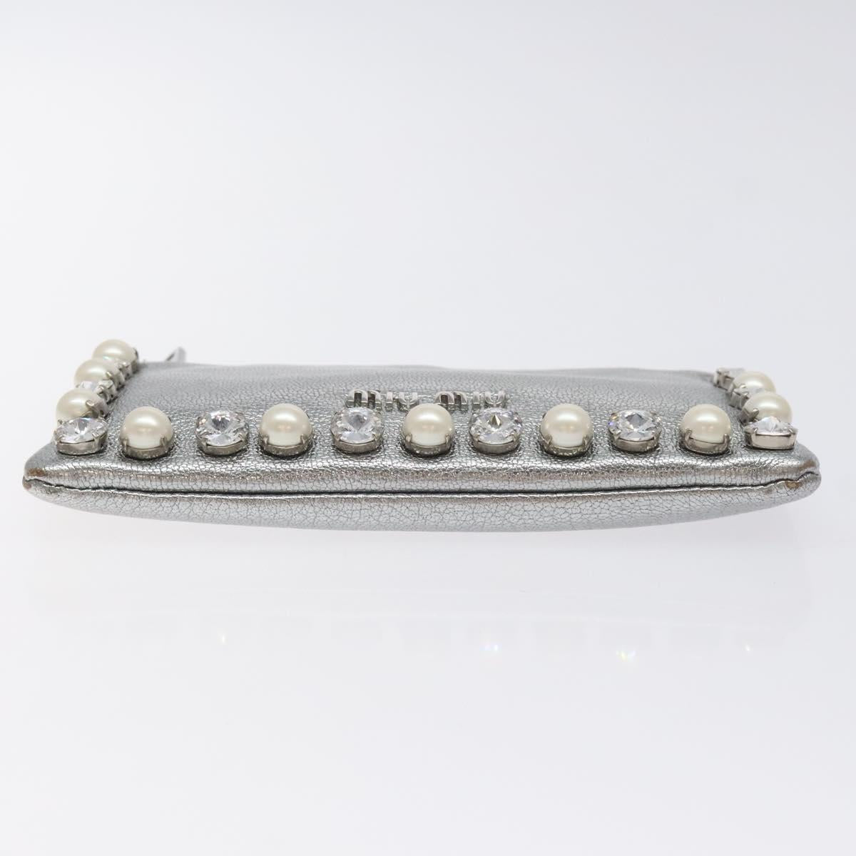 Miu Miu Pouch Leather Silver Auth BA3607