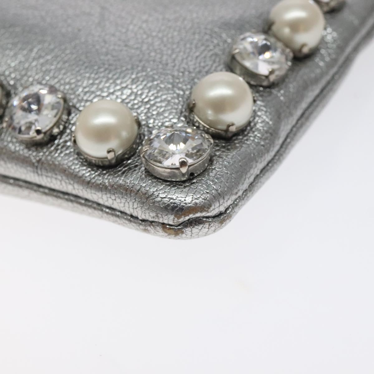 Miu Miu Pouch Leather Silver Auth BA3607