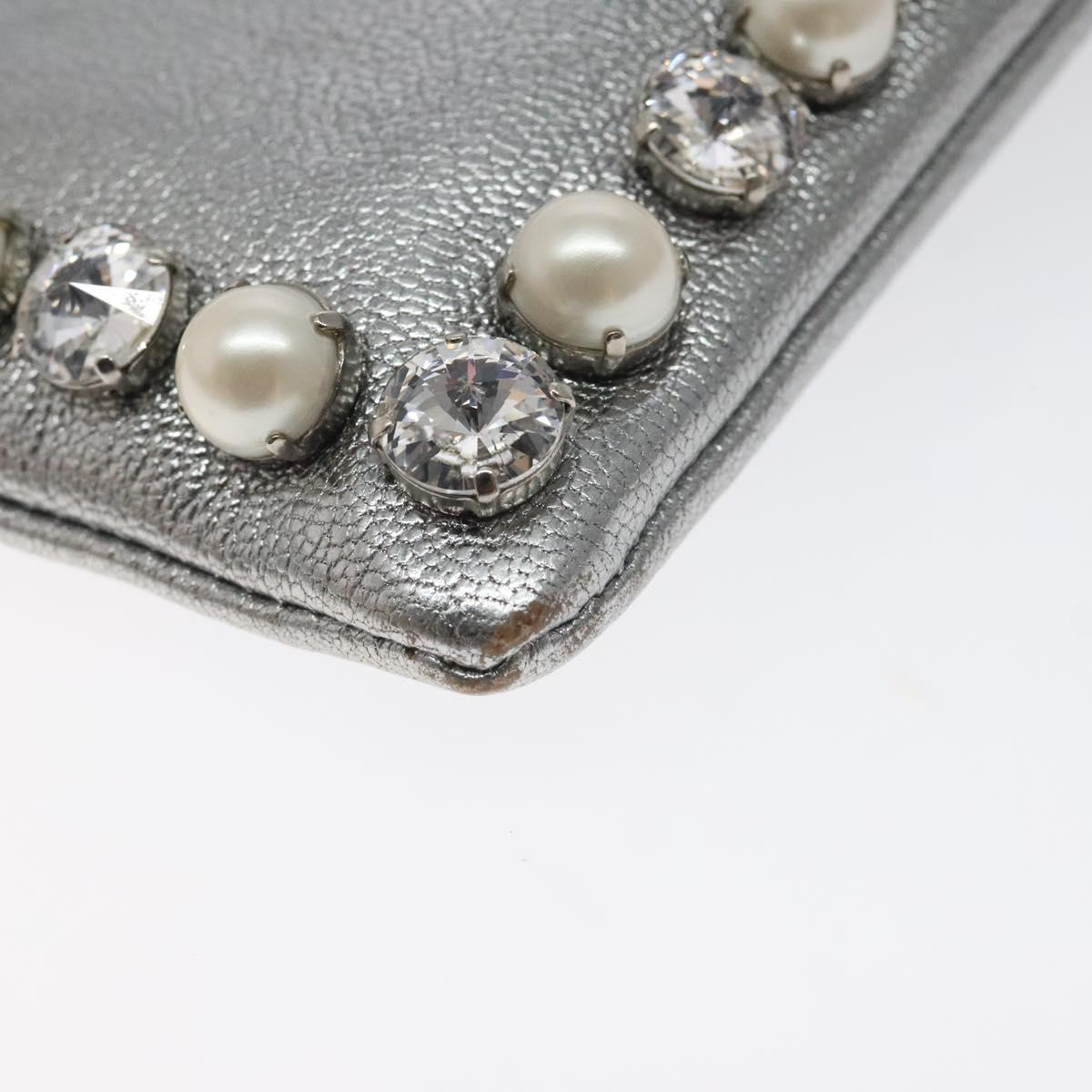 Miu Miu Pouch Leather Silver Auth BA3607