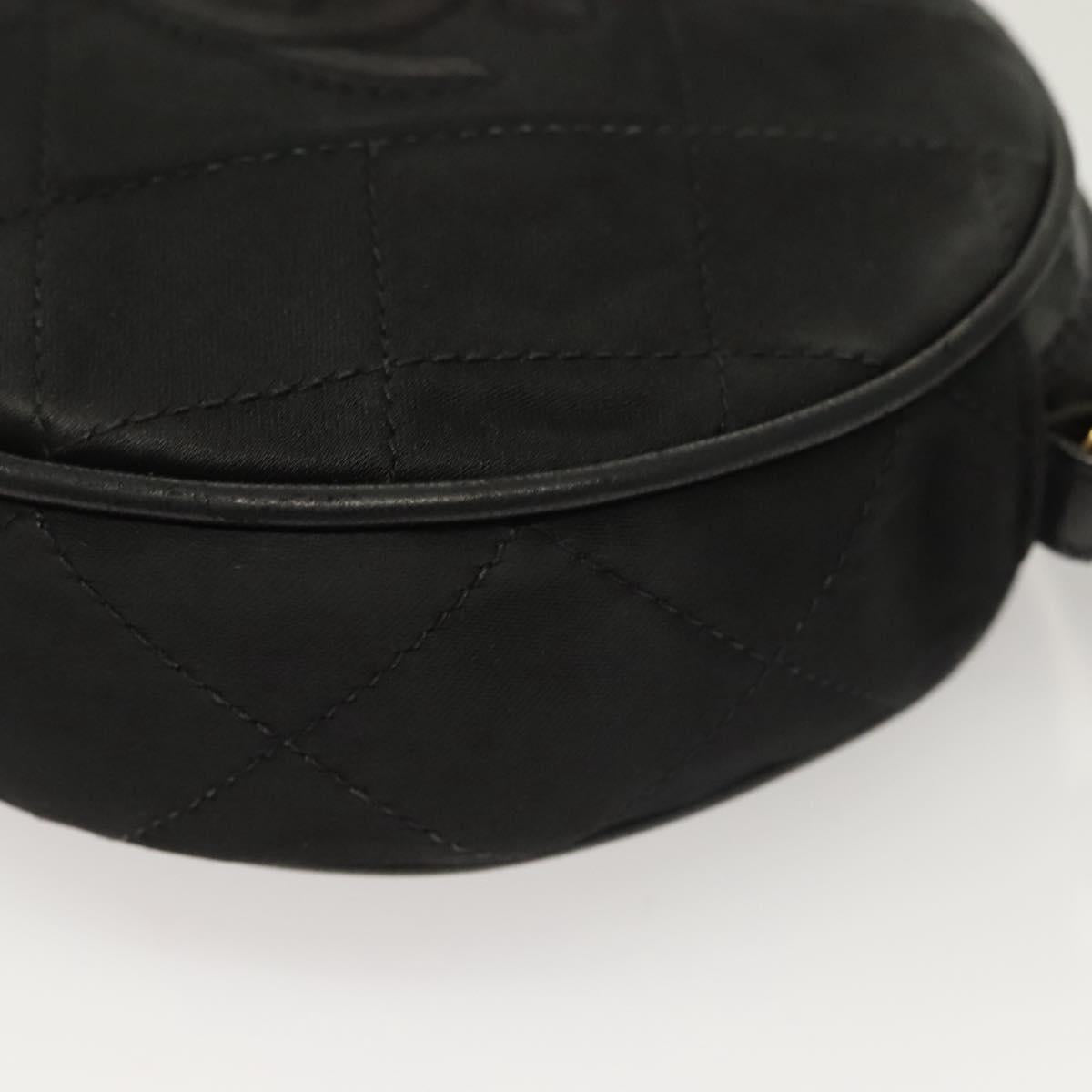 CHANEL Matelasse COCO Mark Shoulder Bag Satin Black Gold CC Auth BA3613