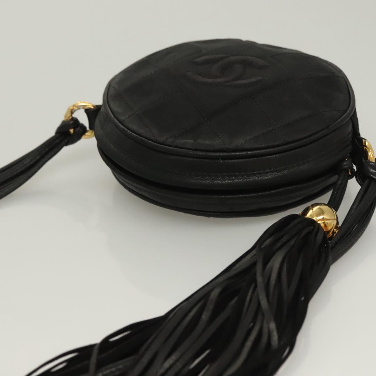 CHANEL Matelasse COCO Mark Shoulder Bag Satin Black Gold CC Auth BA3613
