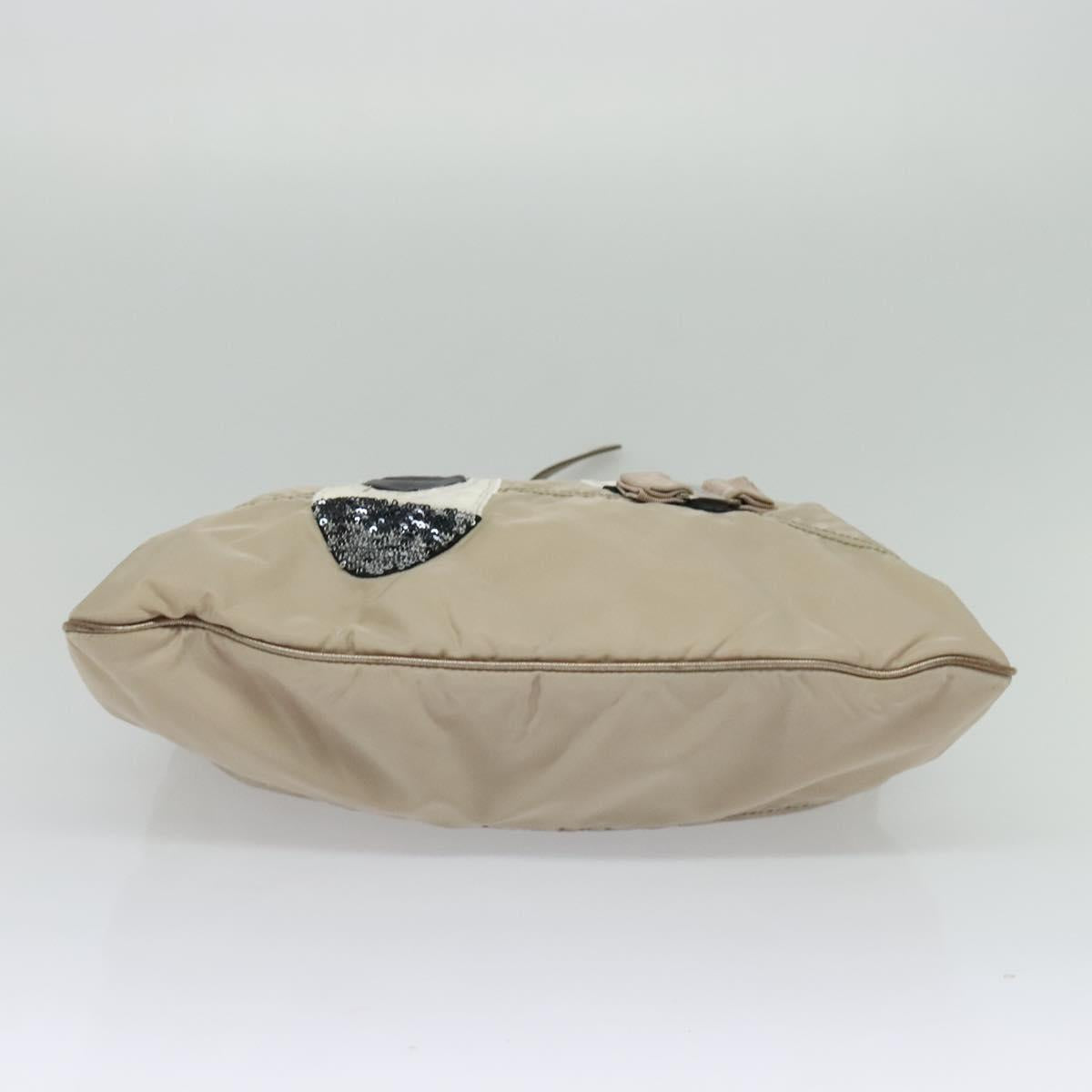 Salvatore Ferragamo Vala Hand Bag Nylon 2way Beige Silver Auth BA3615