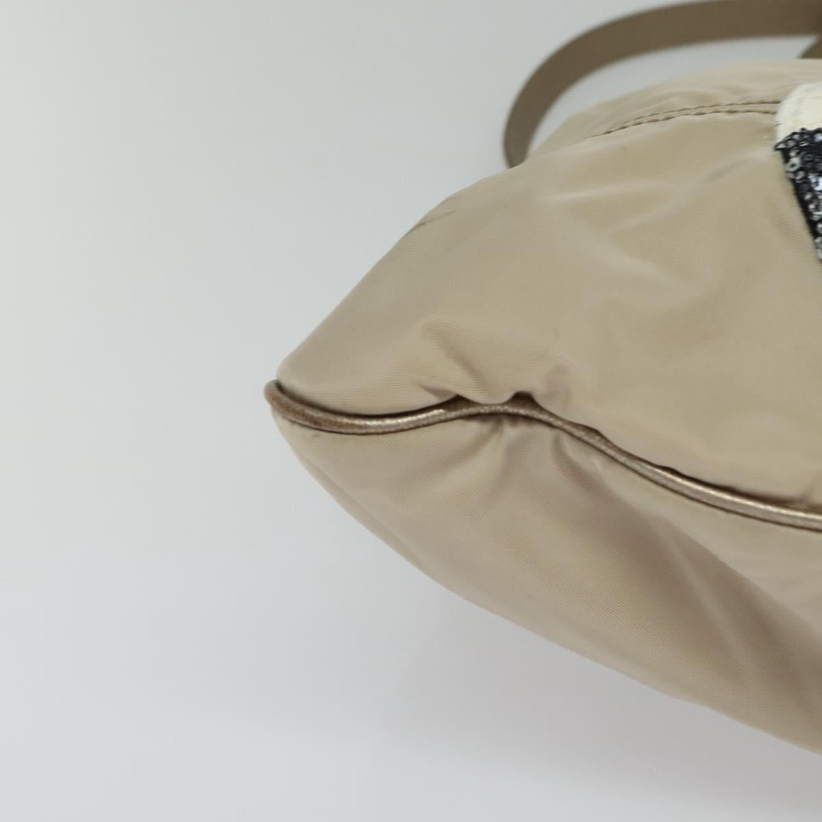 Salvatore Ferragamo Vala Hand Bag Nylon 2way Beige Silver Auth BA3615