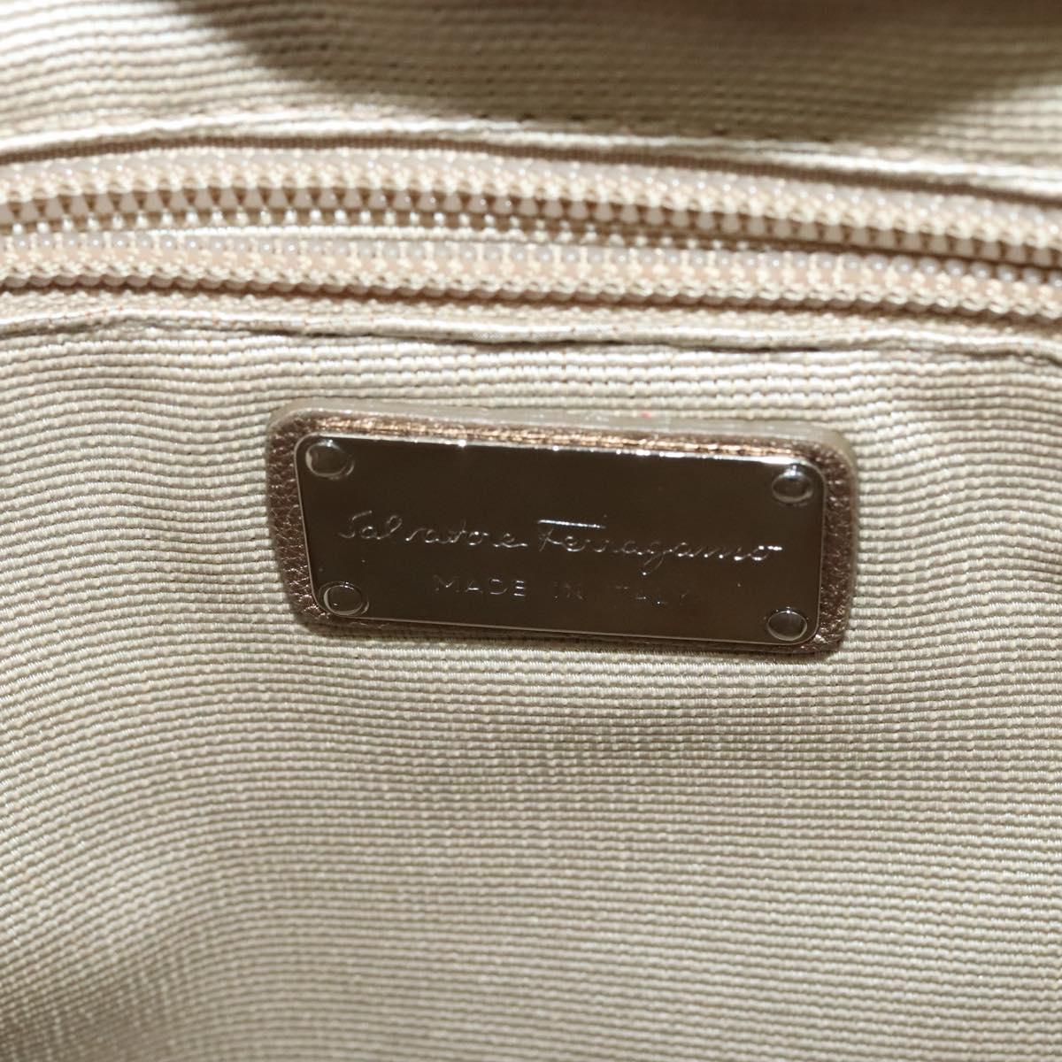 Salvatore Ferragamo Vala Hand Bag Nylon 2way Beige Silver Auth BA3615