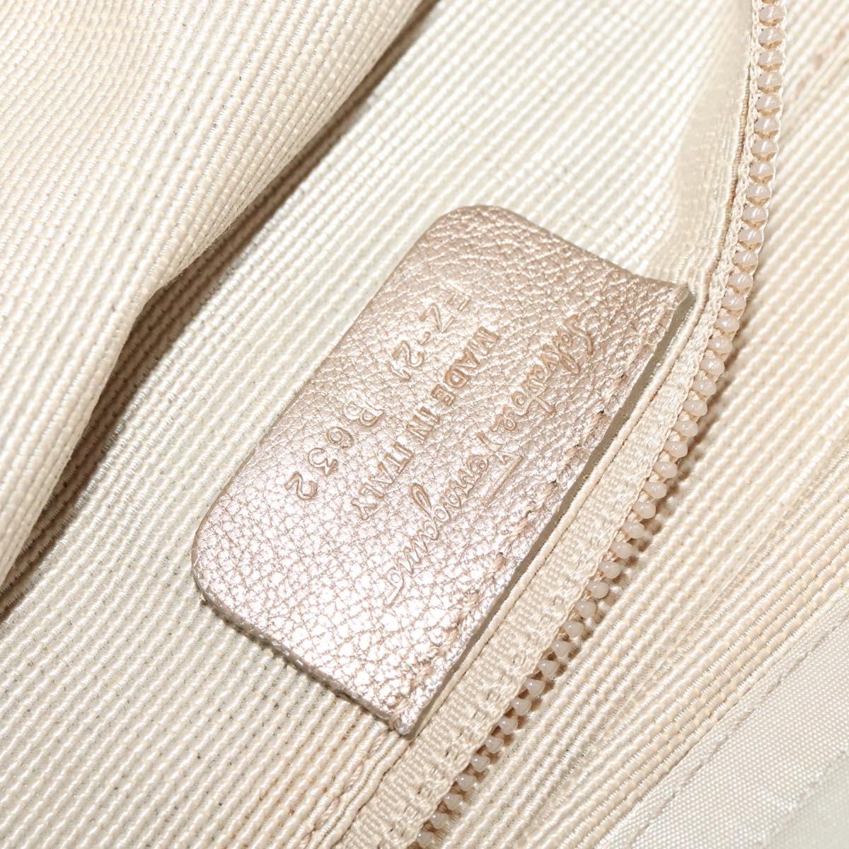 Salvatore Ferragamo Vala Hand Bag Nylon 2way Beige Silver Auth BA3615