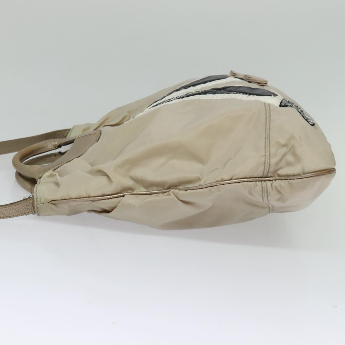 Salvatore Ferragamo Vala Hand Bag Nylon 2way Beige Silver Auth BA3615
