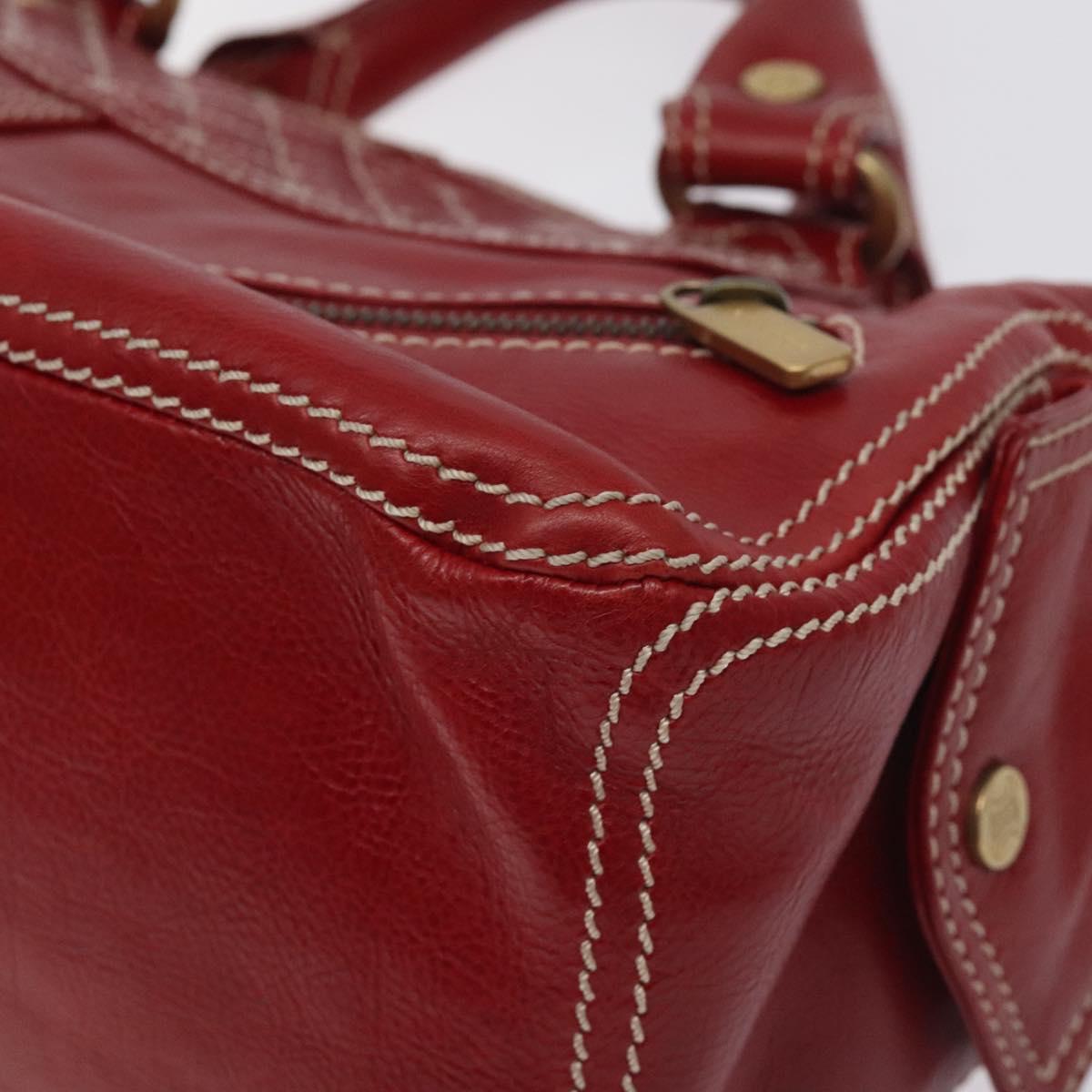 CELINE Hand Bag Leather Red Gold Auth BA3620
