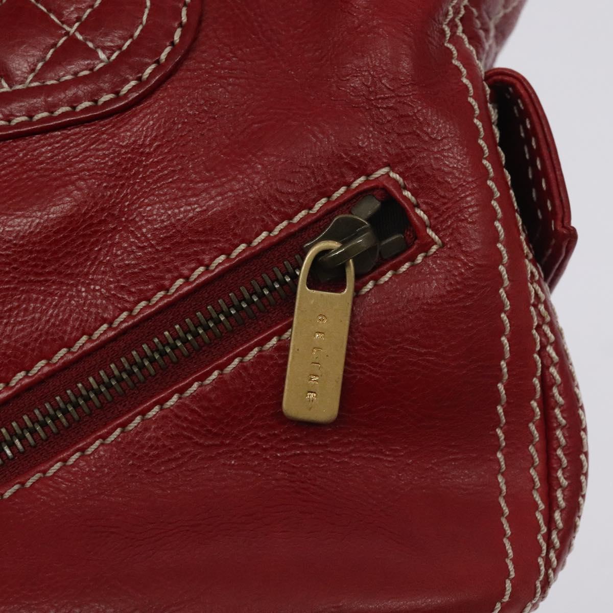 CELINE Hand Bag Leather Red Gold Auth BA3620