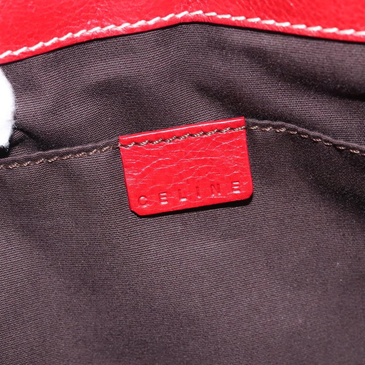 CELINE Hand Bag Leather Red Gold Auth BA3620