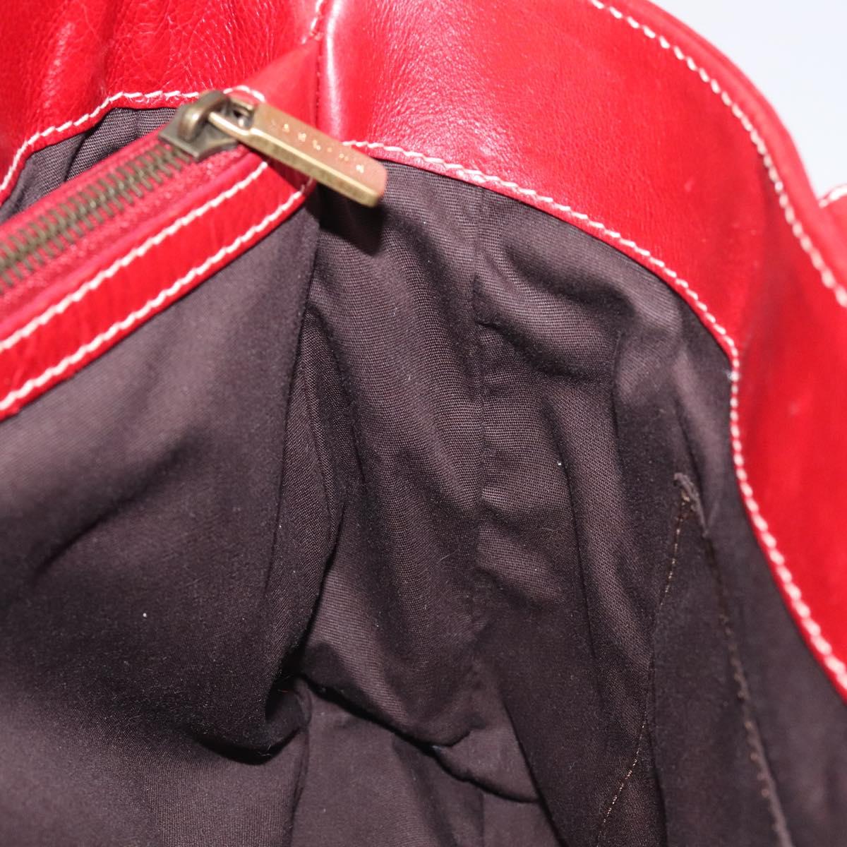 CELINE Hand Bag Leather Red Gold Auth BA3620