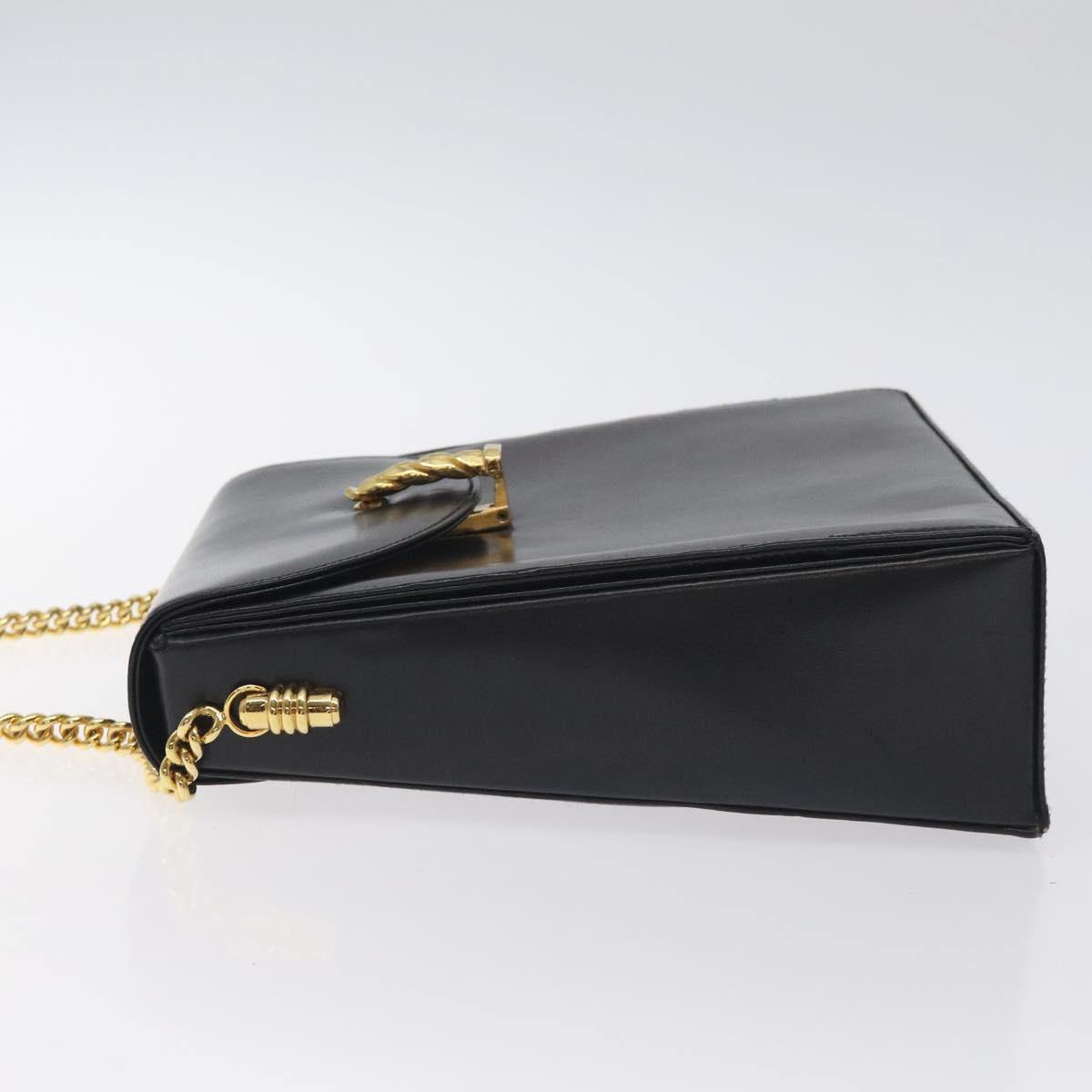 BALLY Chain Shoulder Bag Leather Black Gold Auth BA3624