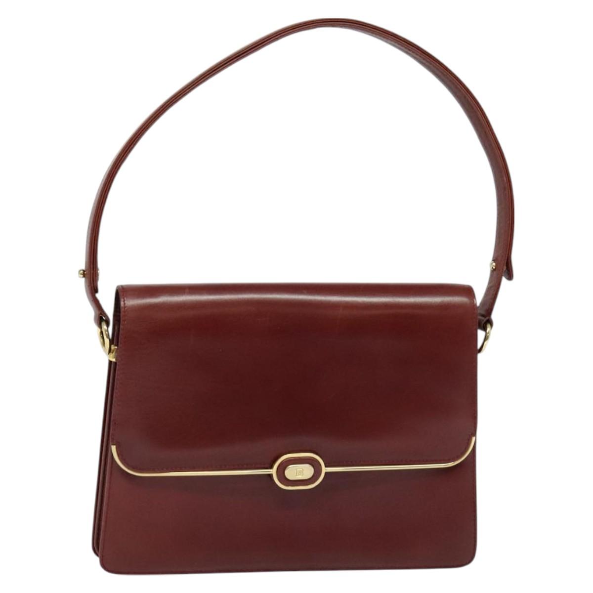 BALLY Shoulder Bag Leather Bordeaux Gold Auth BA3626
