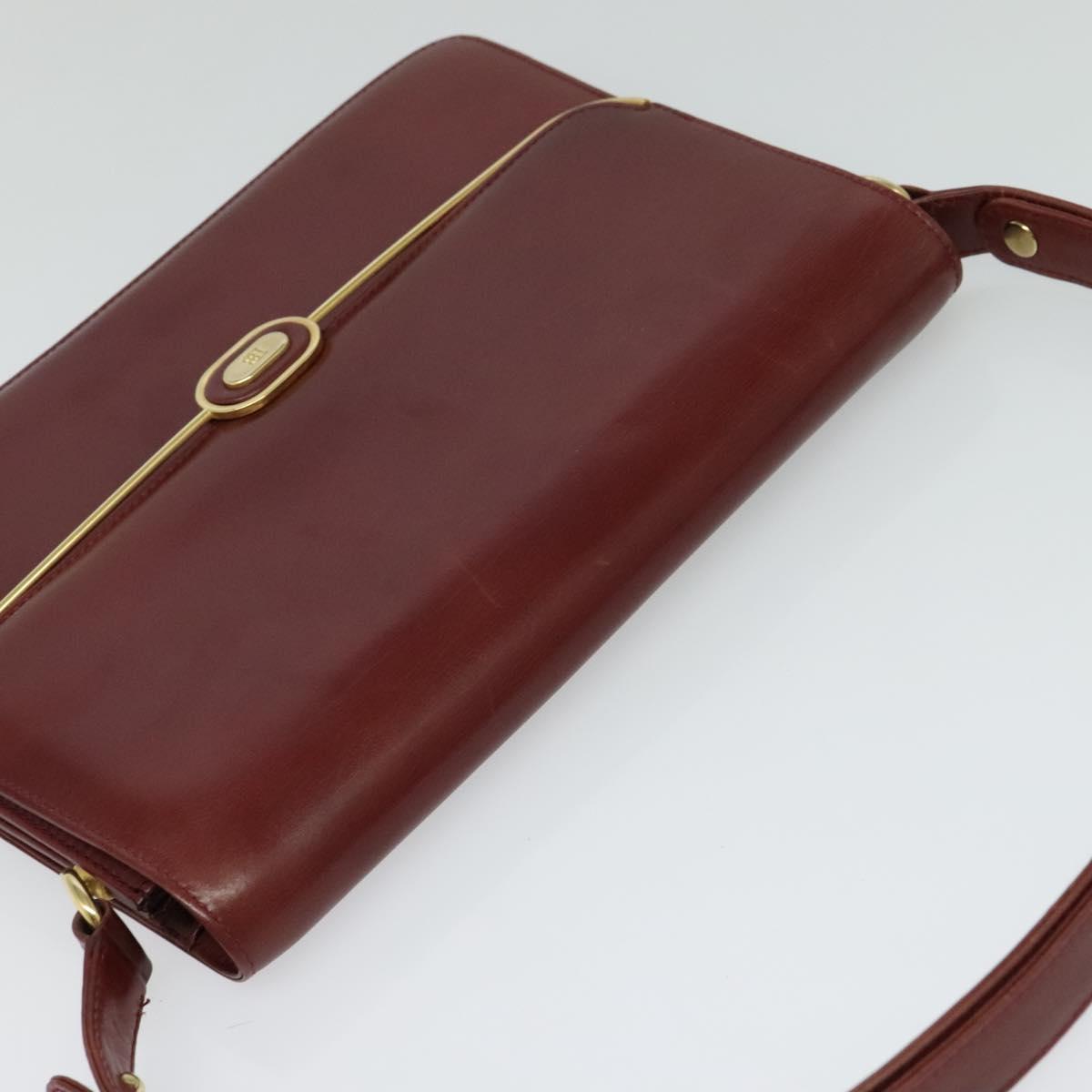 BALLY Shoulder Bag Leather Bordeaux Gold Auth BA3626